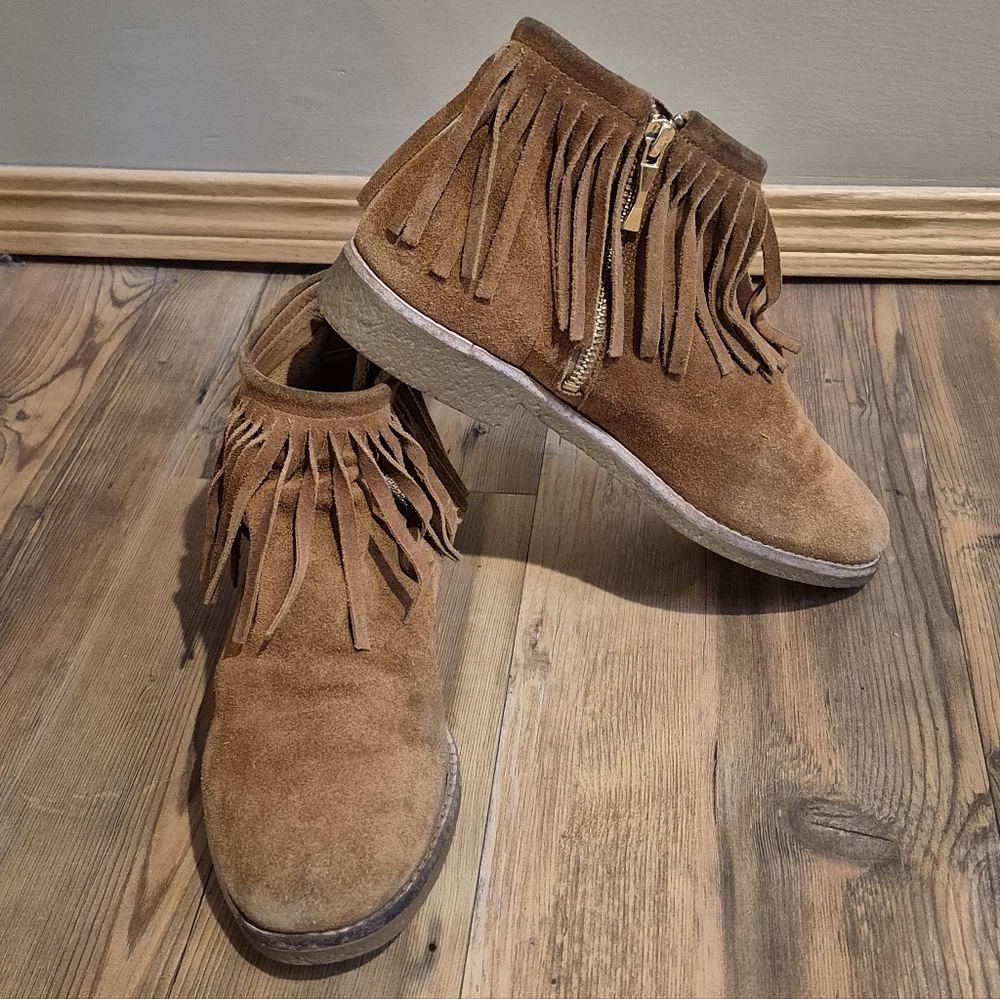 KATE SPADE 'Betsie' Suede Flat Boho Fringe Ankle Boots, Size 8.5M